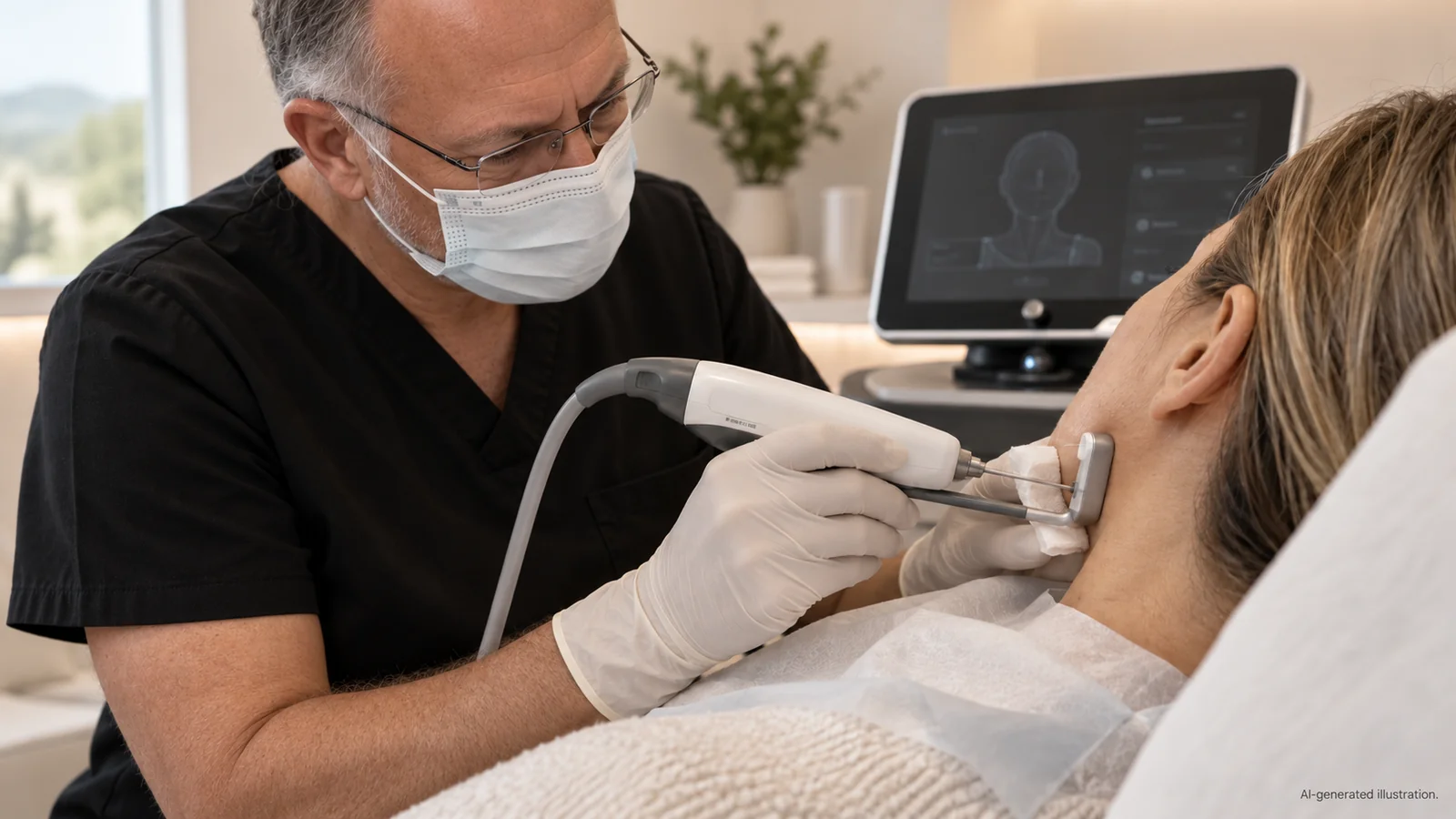 Dr. Bradley Reedy in a clinical setting, illustrating FaceTite treatment