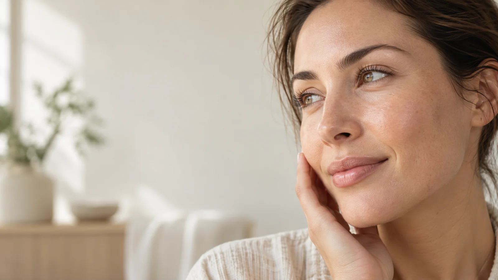 Close-up of glowing, even-toned facial skin